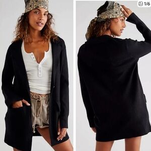 FREE PEOPLE Small black SARAH sweater BLAZER cardigan jacket oversized